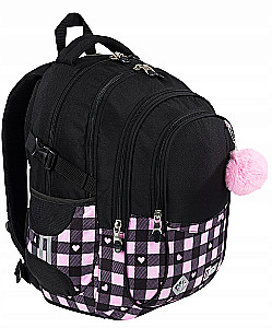 Backpack with Four Compartments Pink Checkered