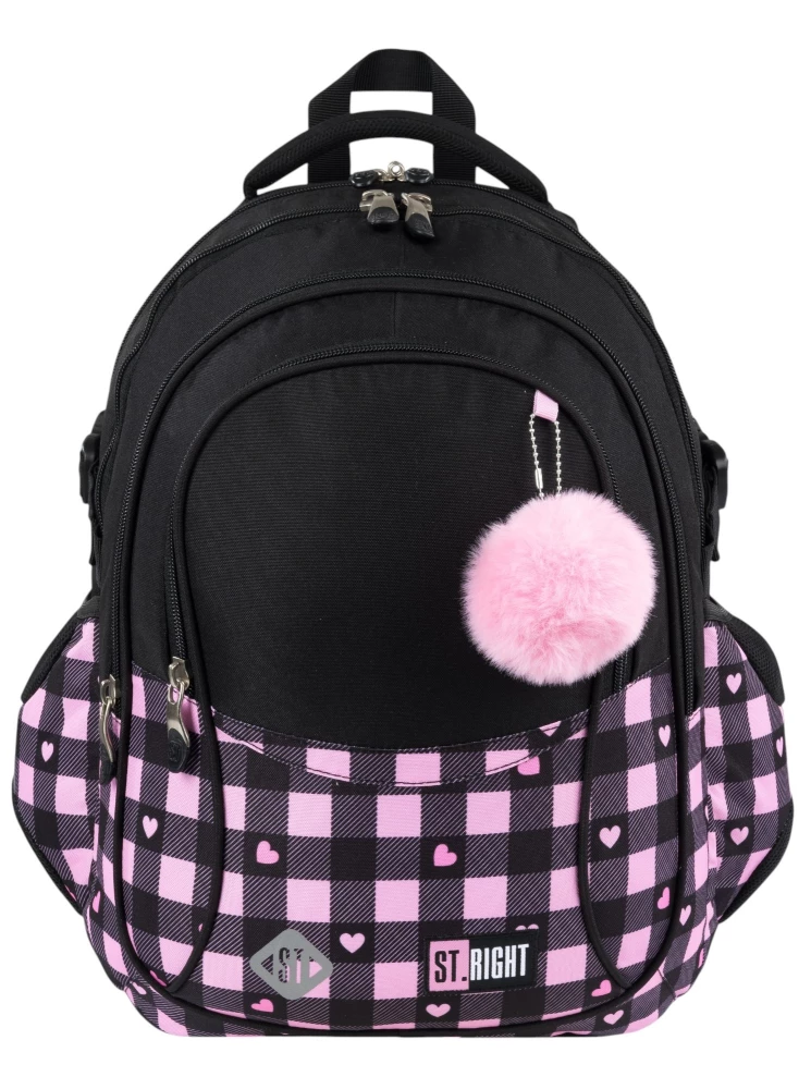 Backpack with Four Compartments Pink Checkered