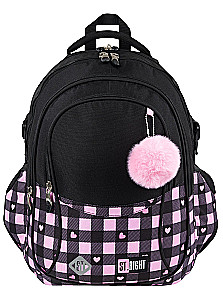 Backpack with Four Compartments Pink Checkered