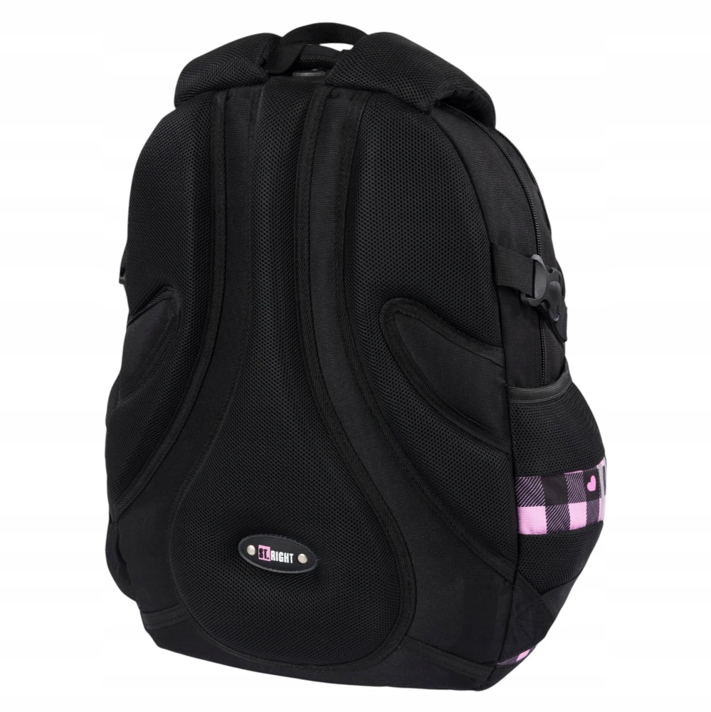 Backpack with Four Compartments Pink Checkered