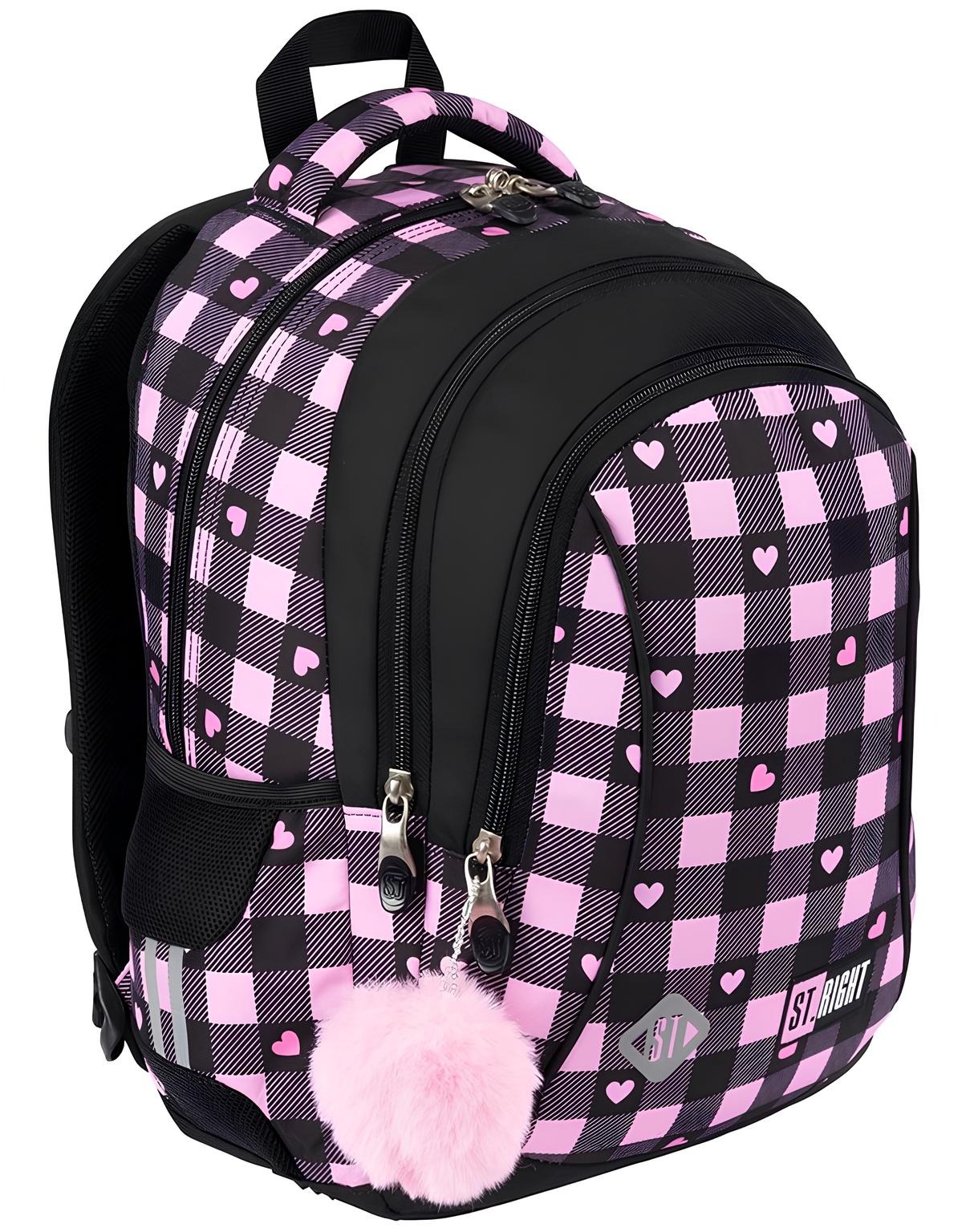 Rucksack mit drei Fächern - Pink Kariert