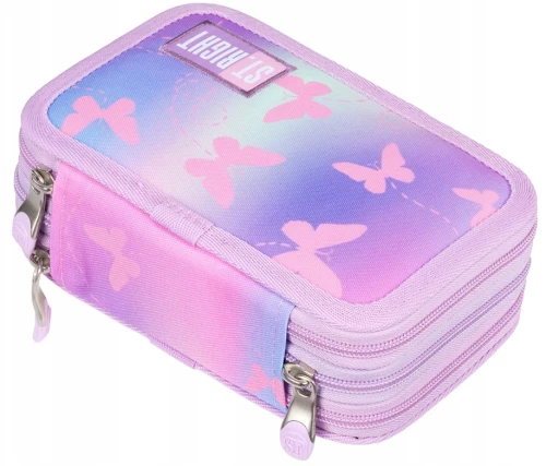 Pencil case ST.RIGHT Pink Butterflies (kolm korda, täidetud)