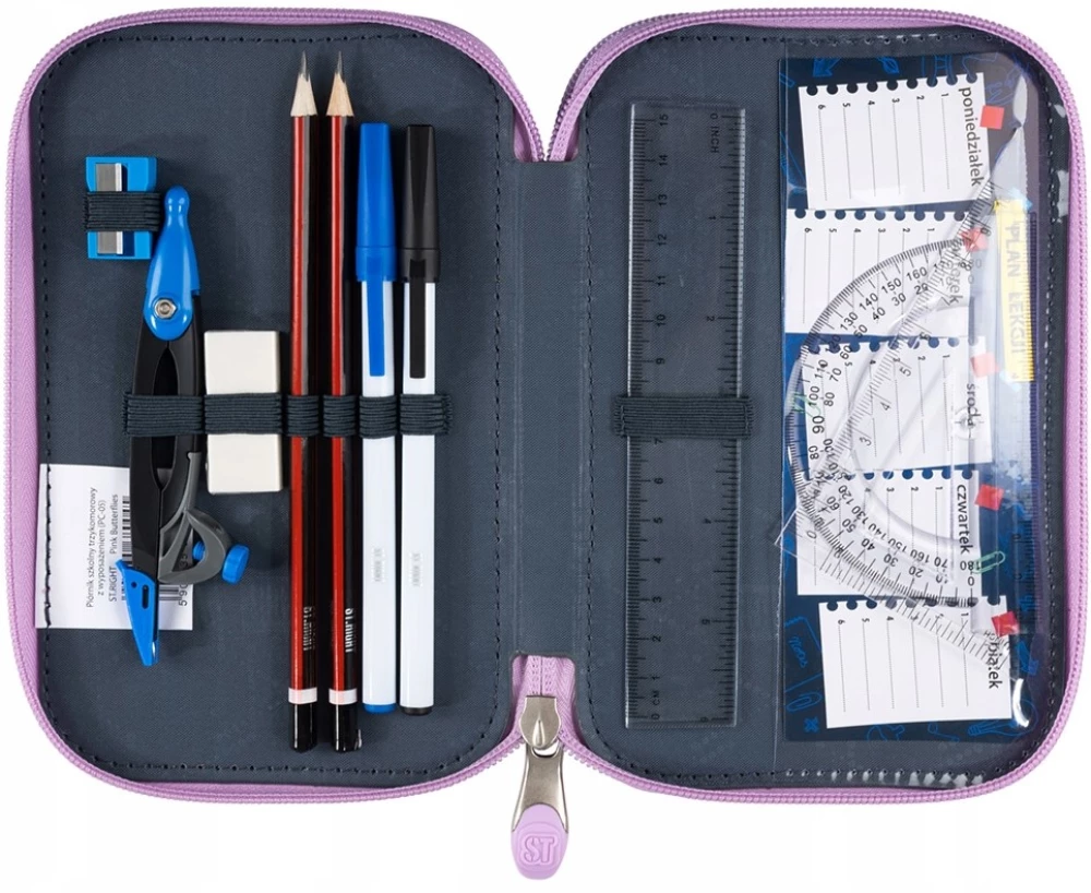 Pencil case ST.RIGHT Pink Butterflies (kolm korda, täidetud)