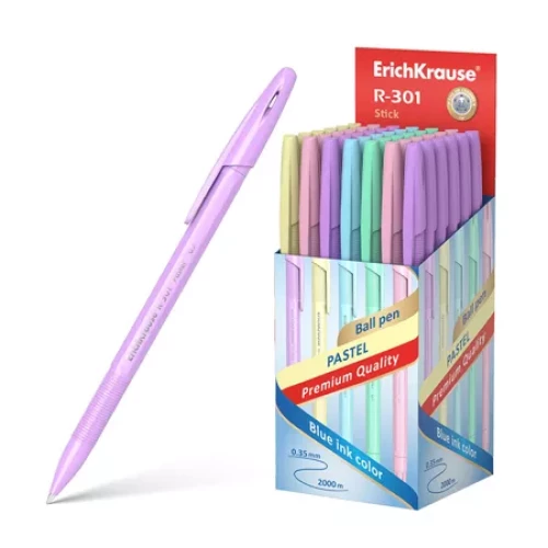 Ballpoint Pen - ErichKrause Stick Pastel, blue, assorted