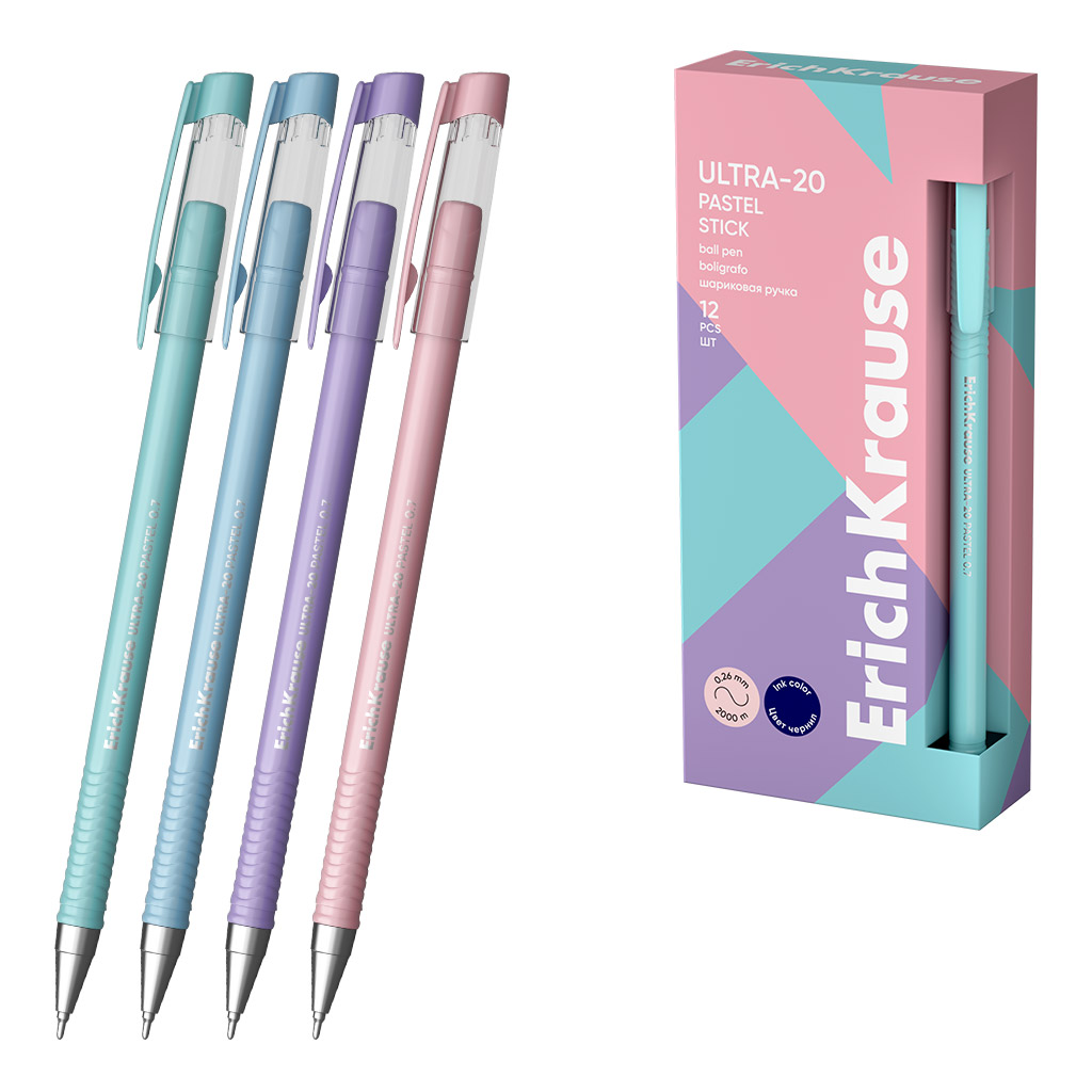 Шариковя ручка - ErichKrause Stick Pastel, синяя, в ассортименте