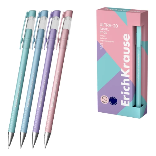 Ballpoint Pen - ErichKrause Stick Pastel, blue, assorted