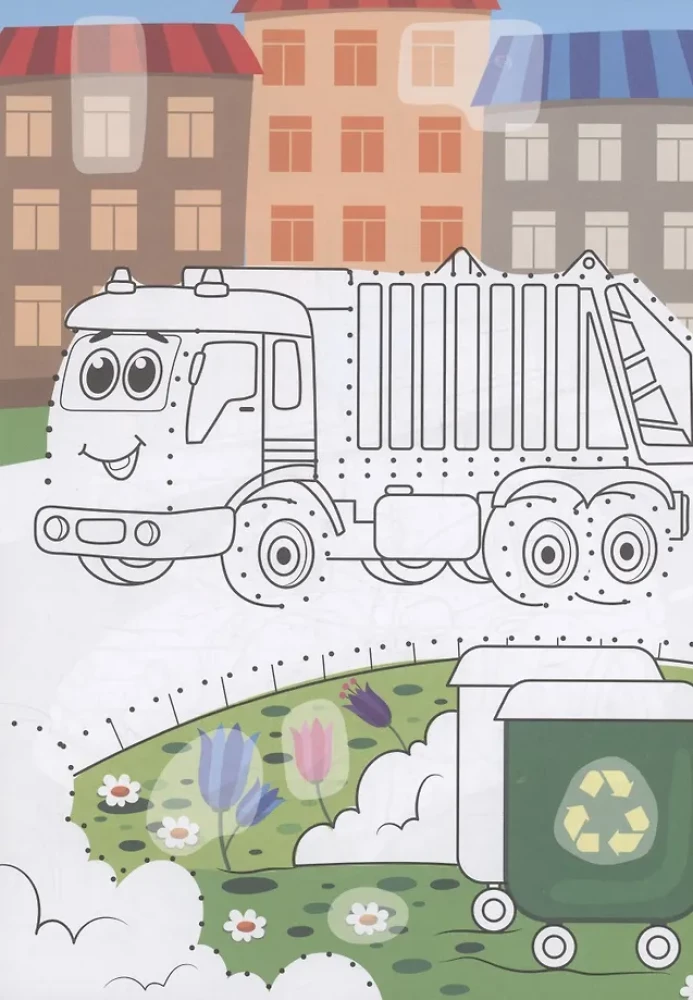 Ausmalen. Punkt-zu-Punkt mit Aufklebern. Verkehrstransport