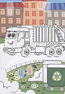 Ausmalen. Punkt-zu-Punkt mit Aufklebern. Verkehrstransport