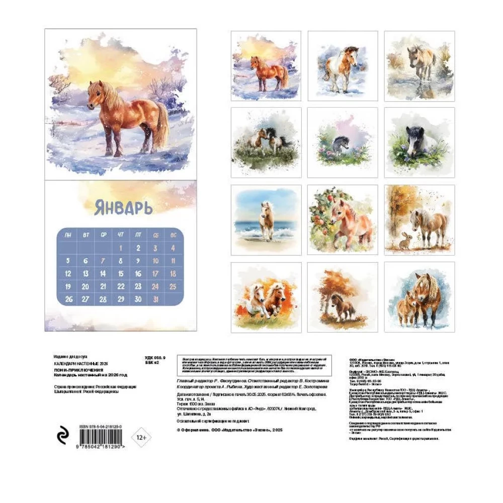 Pony Adventures. Wall Calendar for 2026