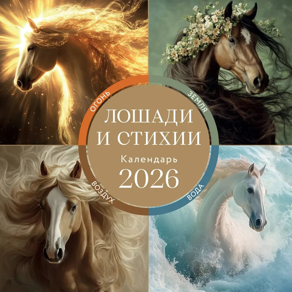 Konie i żywioły. Ziemia, Powietrze, Woda, Ogień. Kalendarz ścienny na 2026 rok