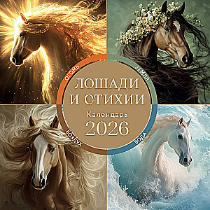 Konie i żywioły. Ziemia, Powietrze, Woda, Ogień. Kalendarz ścienny na 2026 rok