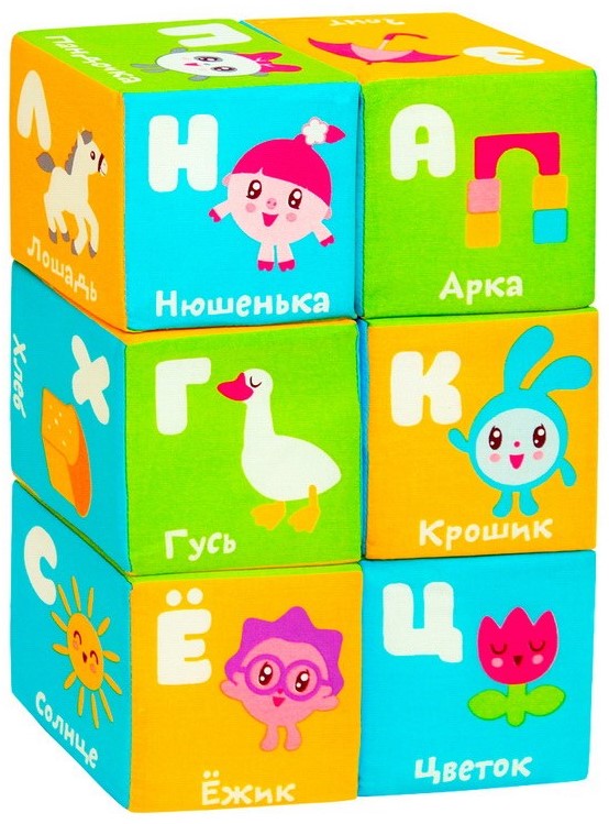 Weiche Würfel Malyschariki - Alphabet, 6 Stück.