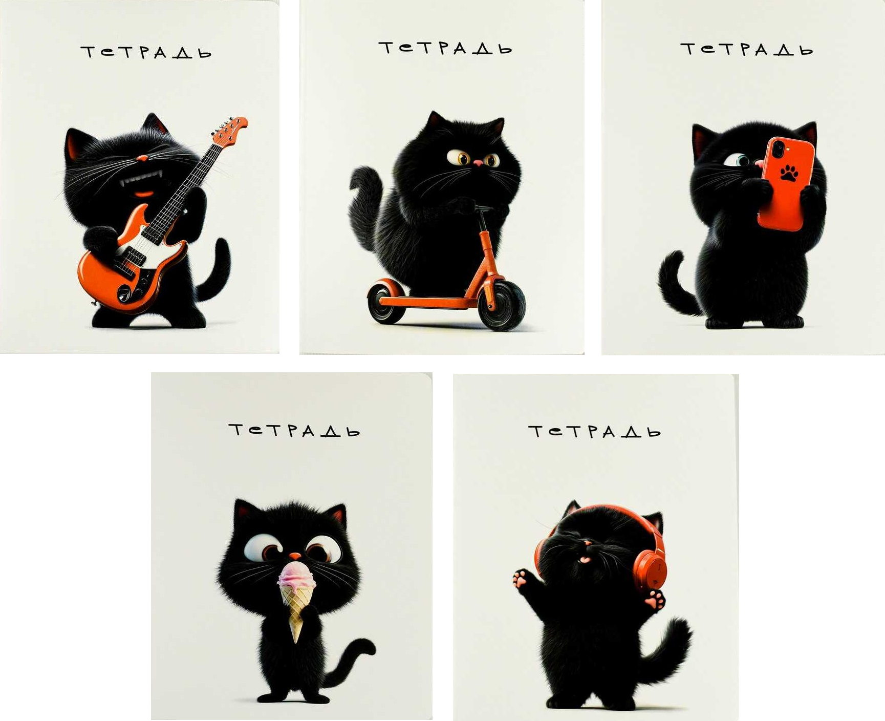 Notebook - Czarny kot, A5, 48 kartek, kratka, w asortymencie