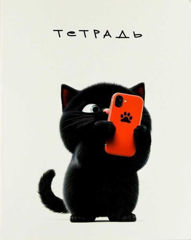Тетрадь - Черный кот, А5, 48 листов, клетка, в ассортименте