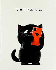 Тетрадь - Черный кот, А5, 48 листов, клетка, в ассортименте