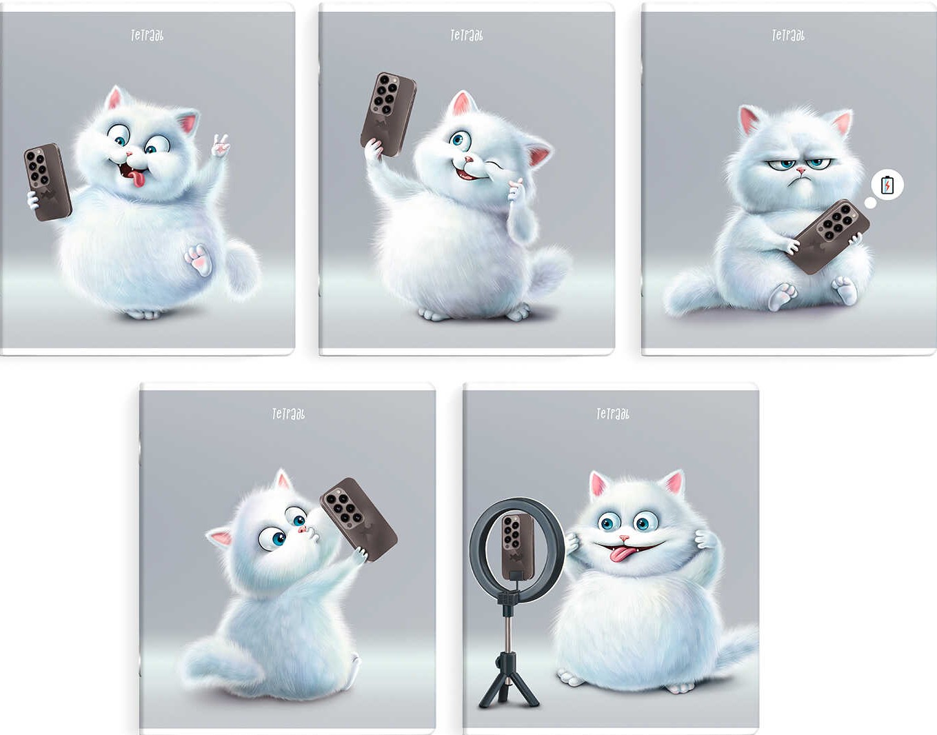 Notes - Kot z telefonem, A5, 48 kartek, kratka, w asortymencie