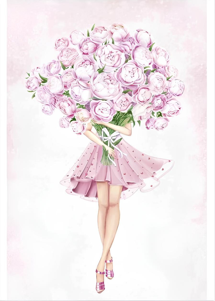 Notebook - Girl with Peonies, A6, 40 sheets, grid