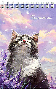Notepad - Cat and Lavender, A6, 96 sheets, grid