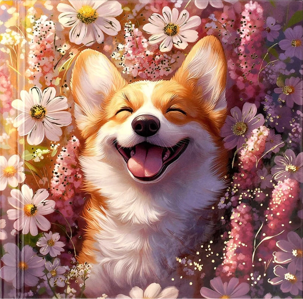 Notatnik - Corgi z margaretkami, 48 arkuszy, w kratkę