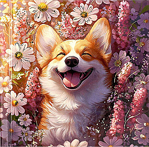 Notatnik - Corgi z margaretkami, 48 arkuszy, w kratkę