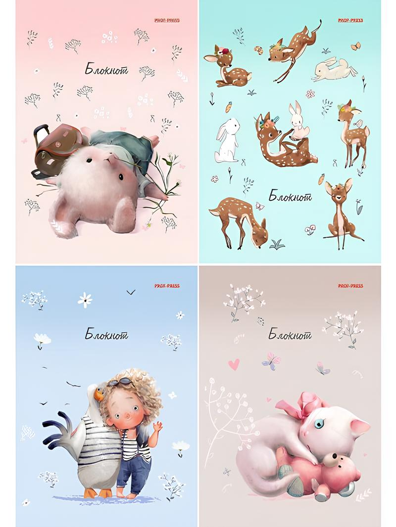 Notepad - Pastel Animals, A6, 24 sheets, grid, assorted