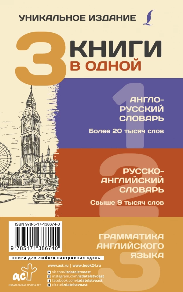 3 книги в одной: Англо-русский словарь. Русско-английский словарь. Грамматика английского языка