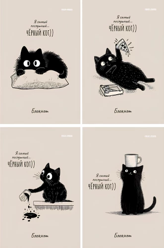 Notizbuch - Gehorchende schwarze Katze, A6, 24 Blätter, kariert, in assortierter Auswahl