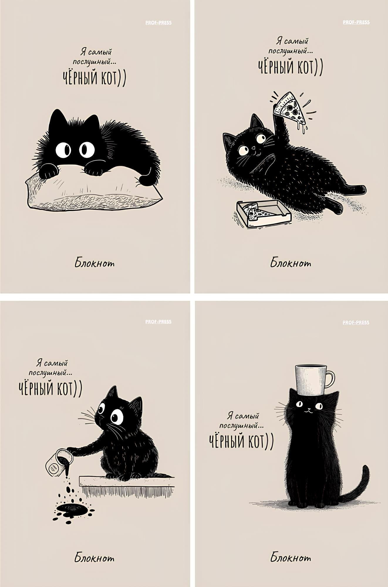 Notebook - Obedient Black Cat, A6, 24 Sheets, Grid, Assorted