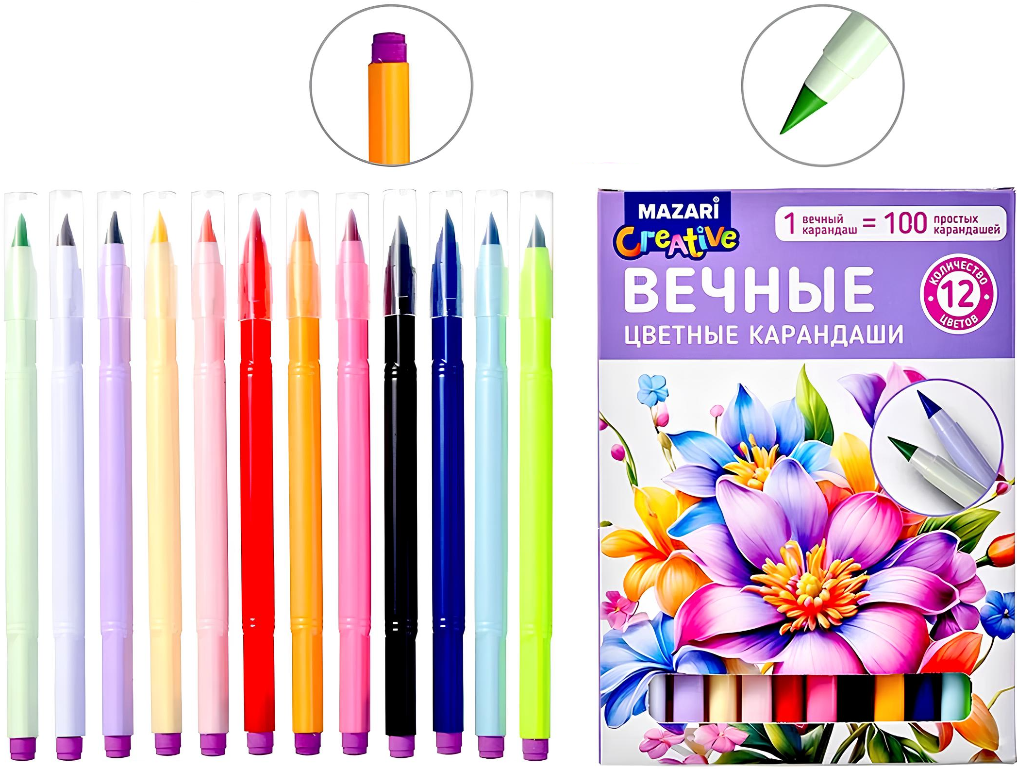 Set of Eternal Colored Pencils with Eraser