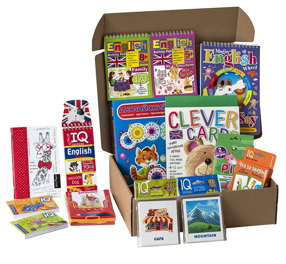 Paket. Großes Set von IQ-Spielen zum Englischlernen. Stufe 2