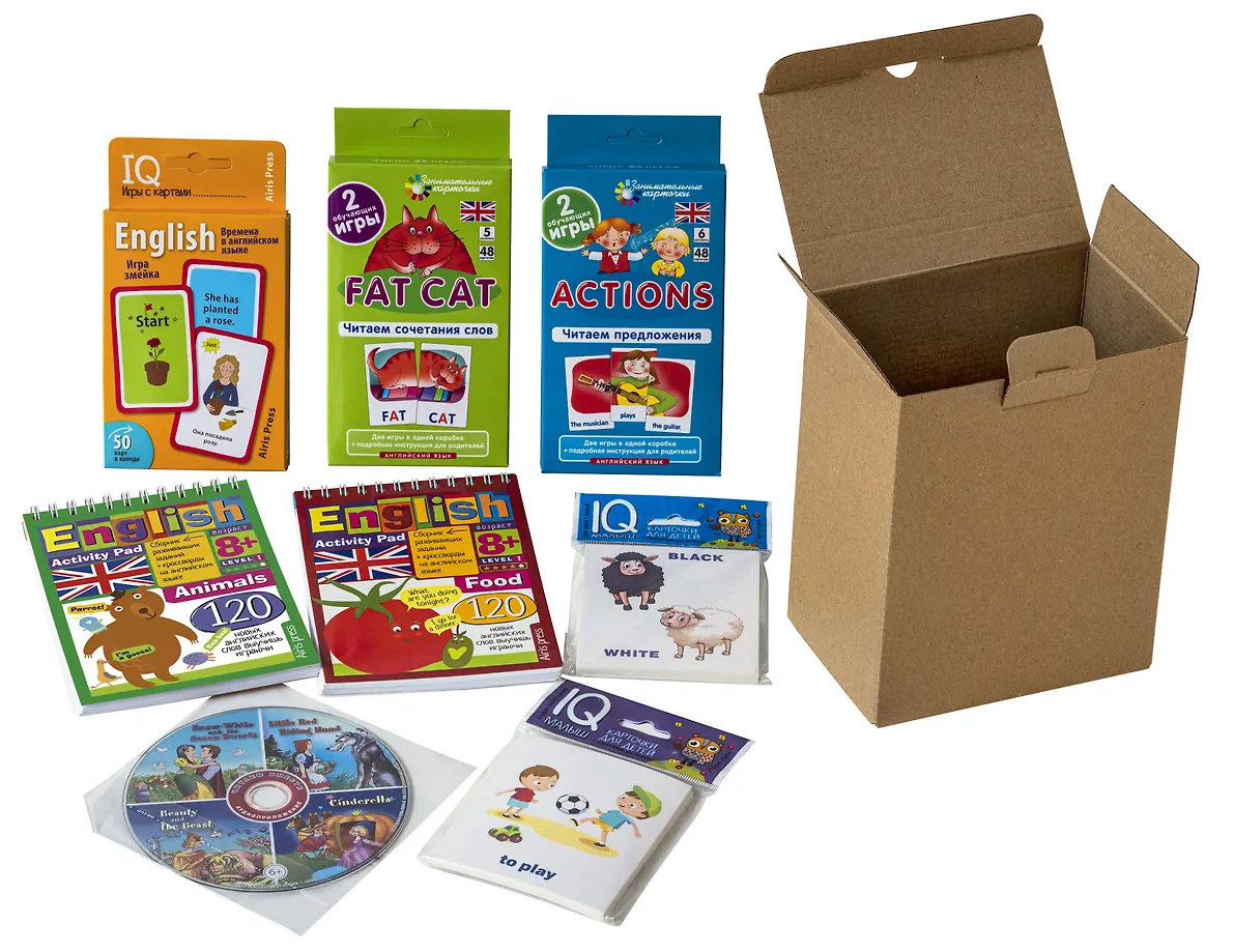 Paket. Mini-Set von IQ-Spielen zum Erlernen der englischen Sprache. Niveau 4