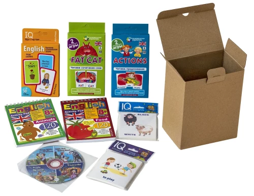 Paket. Mini-Set von IQ-Spielen zum Erlernen der englischen Sprache. Niveau 4