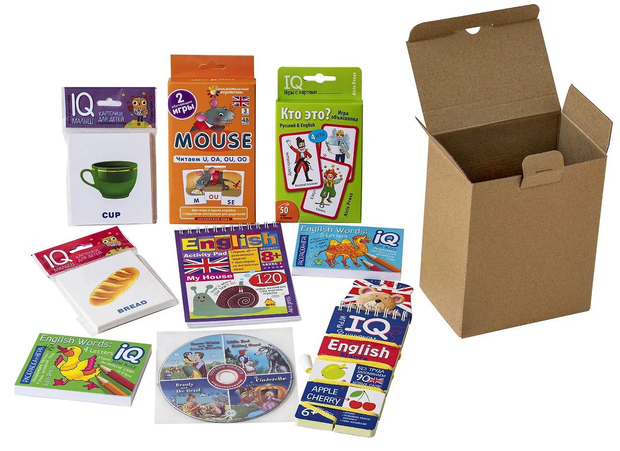 Paket. Mini-Set von IQ-Spielen zum Englisch lernen. Niveau 3