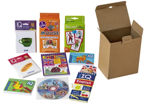 Paket. Mini-Set von IQ-Spielen zum Englisch lernen. Niveau 3