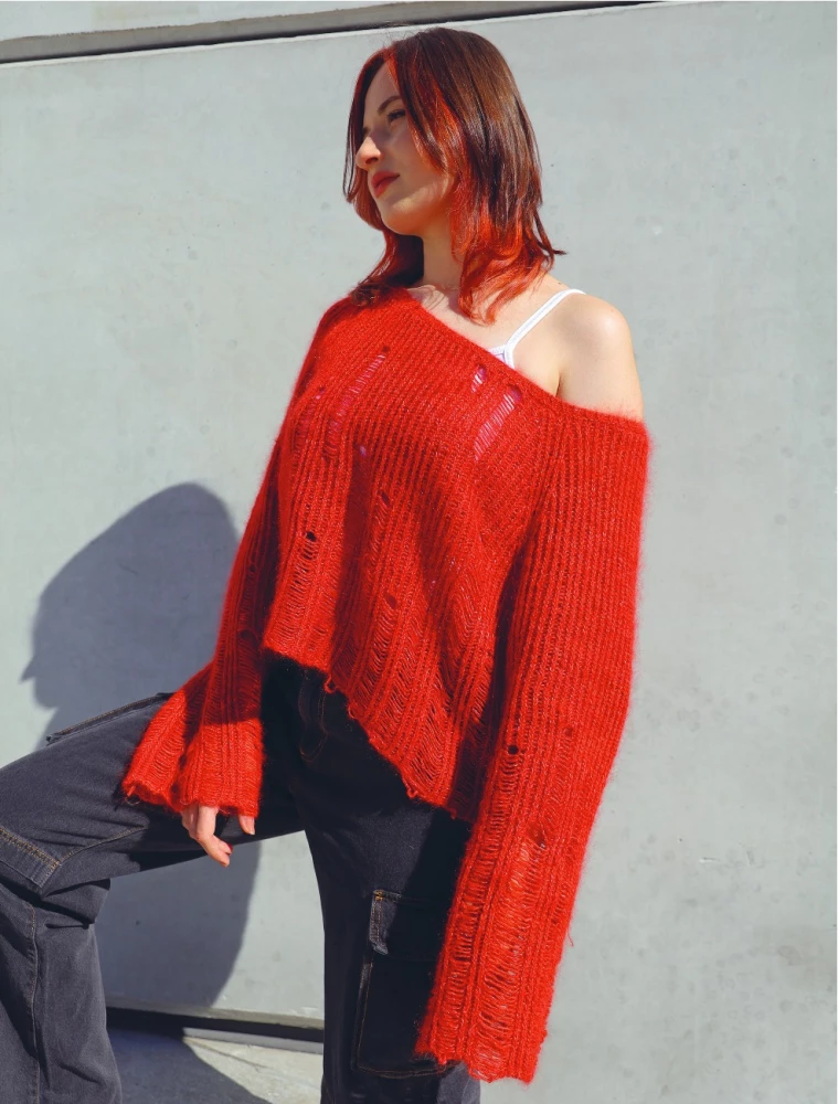 Knit like a designer. Luxury distressing on needles. How to knit and ruin a designer sweater to be trendy and look expensive