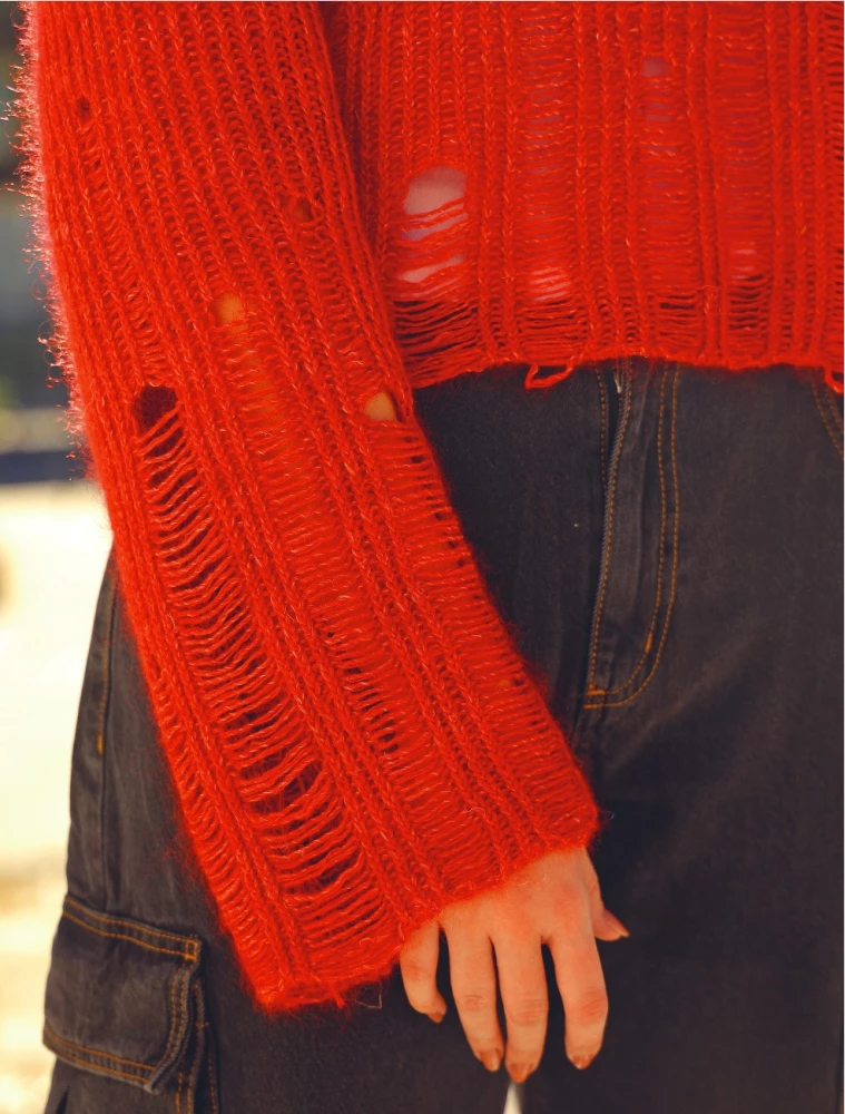 Knit like a designer. Luxury distressing on needles. How to knit and ruin a designer sweater to be trendy and look expensive
