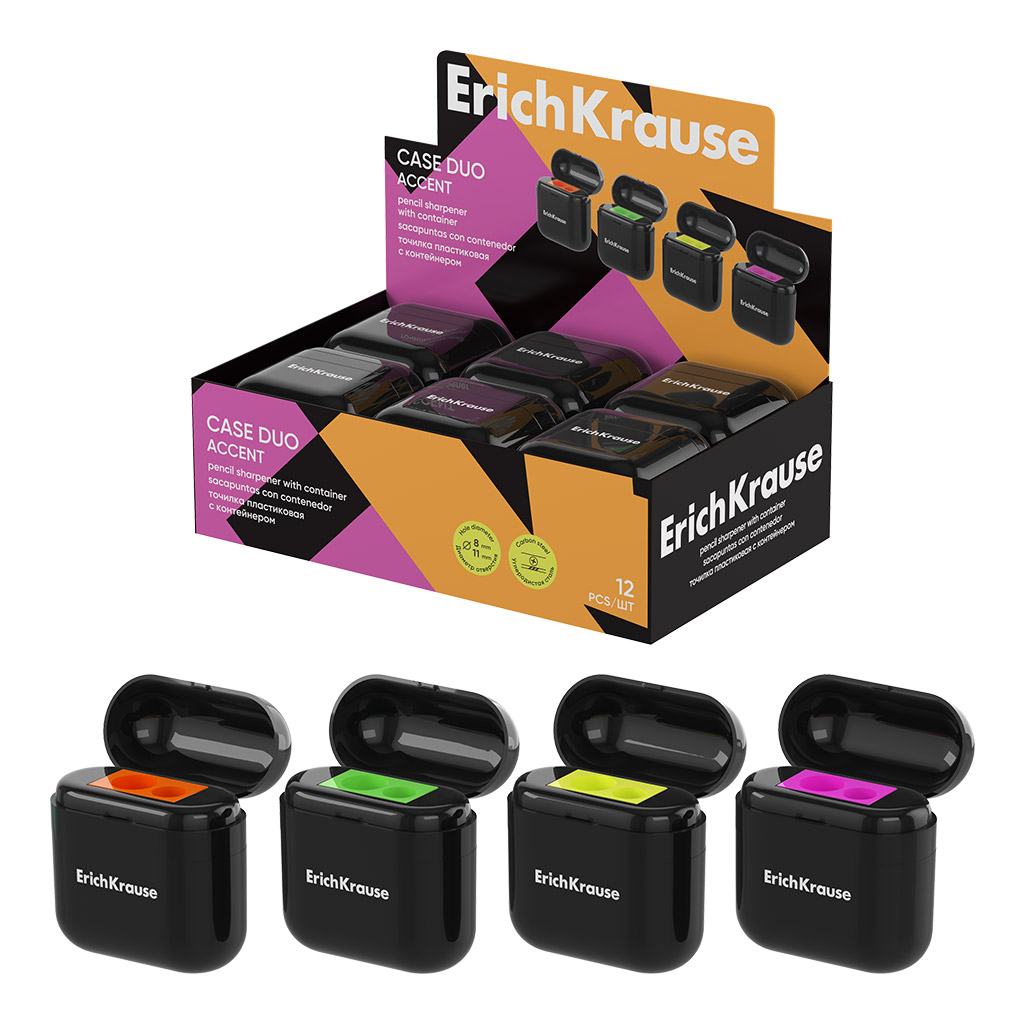 Plastic Sharpener - Case Duo, Accent, with Container, Assorted