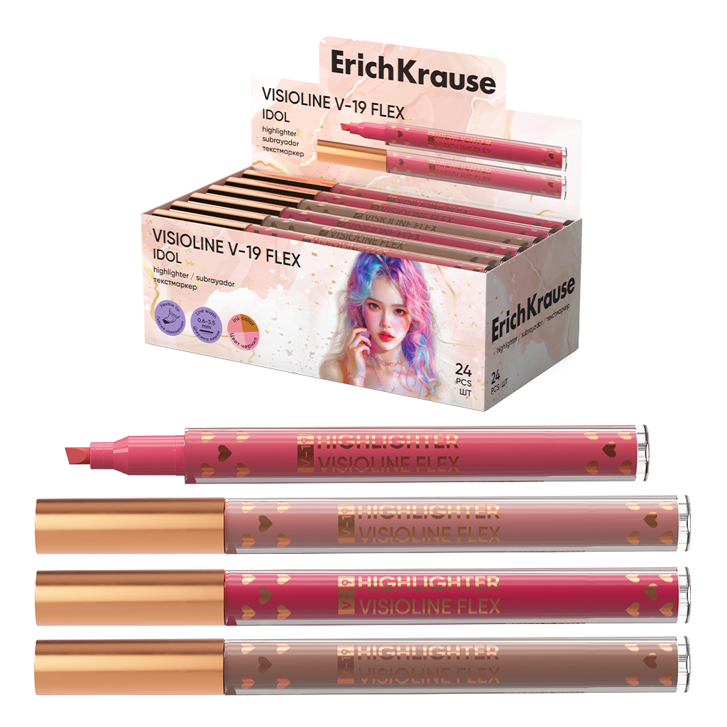 Tekstmarķieris - Visioline V-19 Flex Idol, ar elastīgu uzgali, tintes krāsa assorti