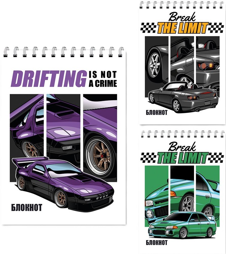 Notebook - Drifting cars, A6, 40 sheets, grid, assorted