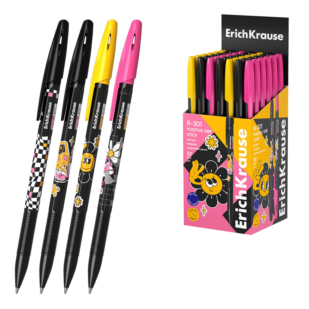 Ручка шариковая - R-301 Stick Positive Vibe 0.7, цвет чернил синий, в ассортименте