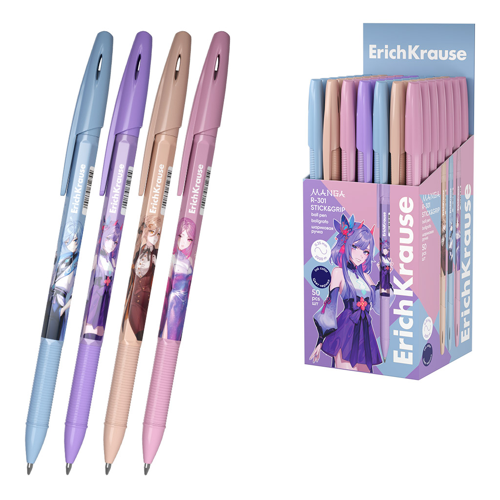 Ручка шариковая - R-301 Stick&Grip Manga 0.7, цвет чернил синий, в ассортименте