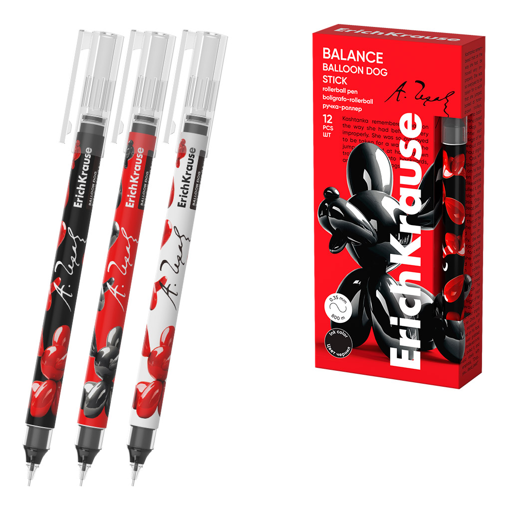 Ручка-роллер ErichKrause Balance Stick Balloon Dog 0.5, цвет чернил черный, в ассортименте