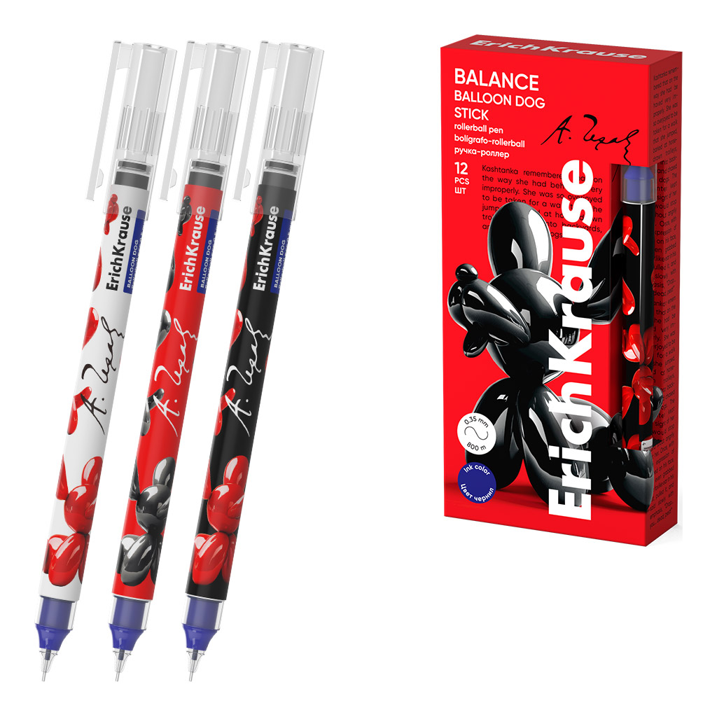 Ручка-роллер ErichKrause Balance Stick Balloon Dog 0.5, цвет чернил синий, в ассортименте