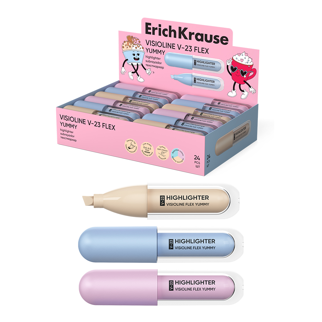 Tekstmarķieris ErichKrause Visioline V-23 Flex Yummy, ar elastīgu uzgali, dažādās krāsās