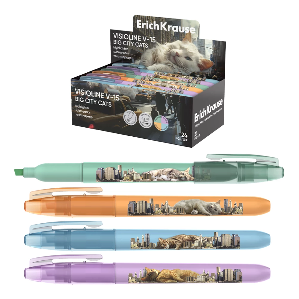 Текстмаркер - Visioline V-15 Big City Cats, ассорти