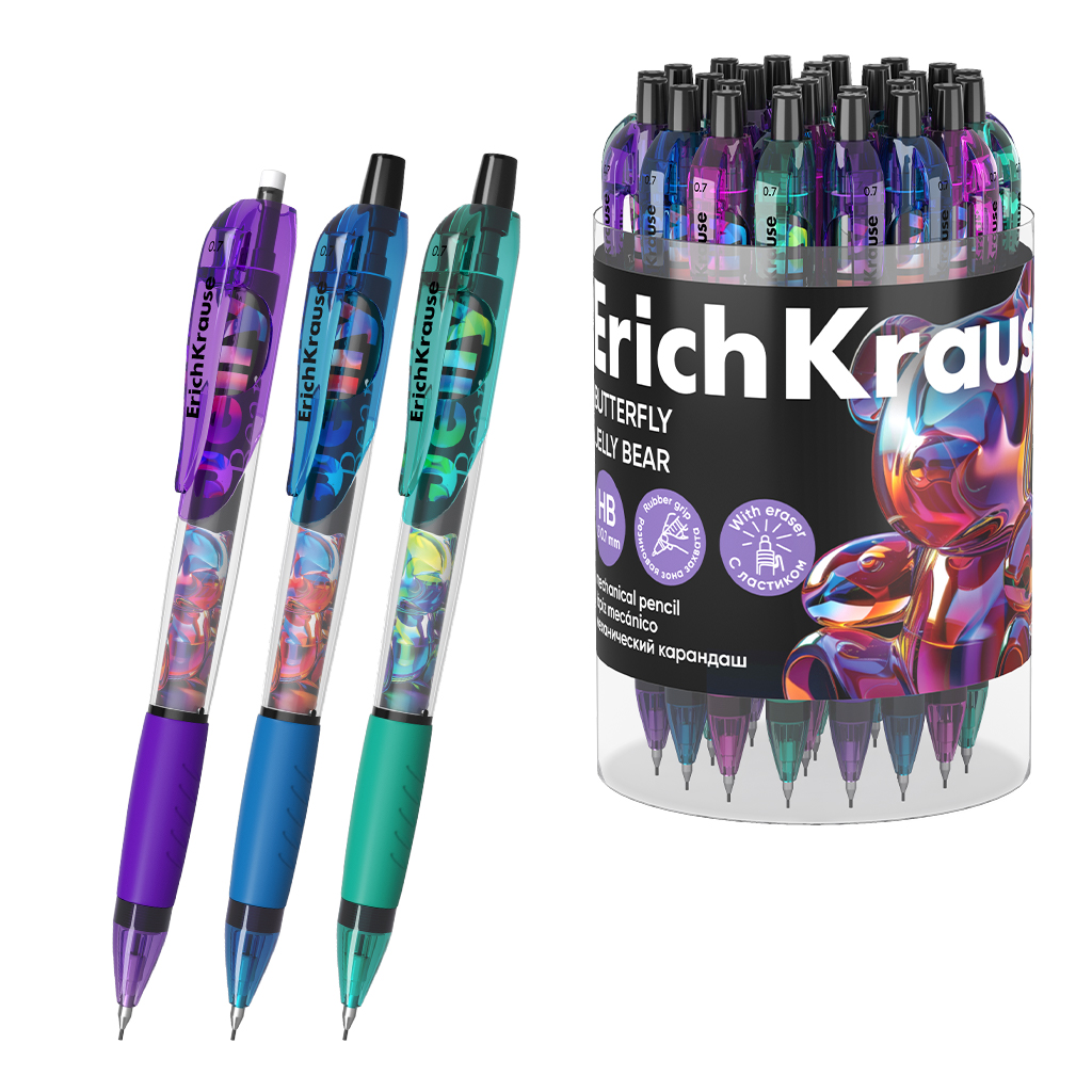 Ручка шариковая автоматическая - Butterfly Matic&Grip Jelly Bear 0.7, Super Glide Tech, цвет чернил синий