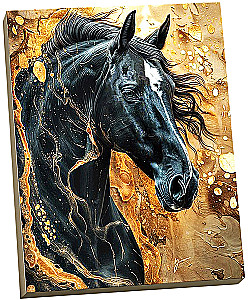 Numbered Painting with Gold Leaf - Black Horse. 17 Colors