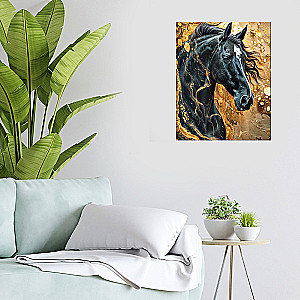 Numbered Painting with Gold Leaf - Black Horse. 17 Colors