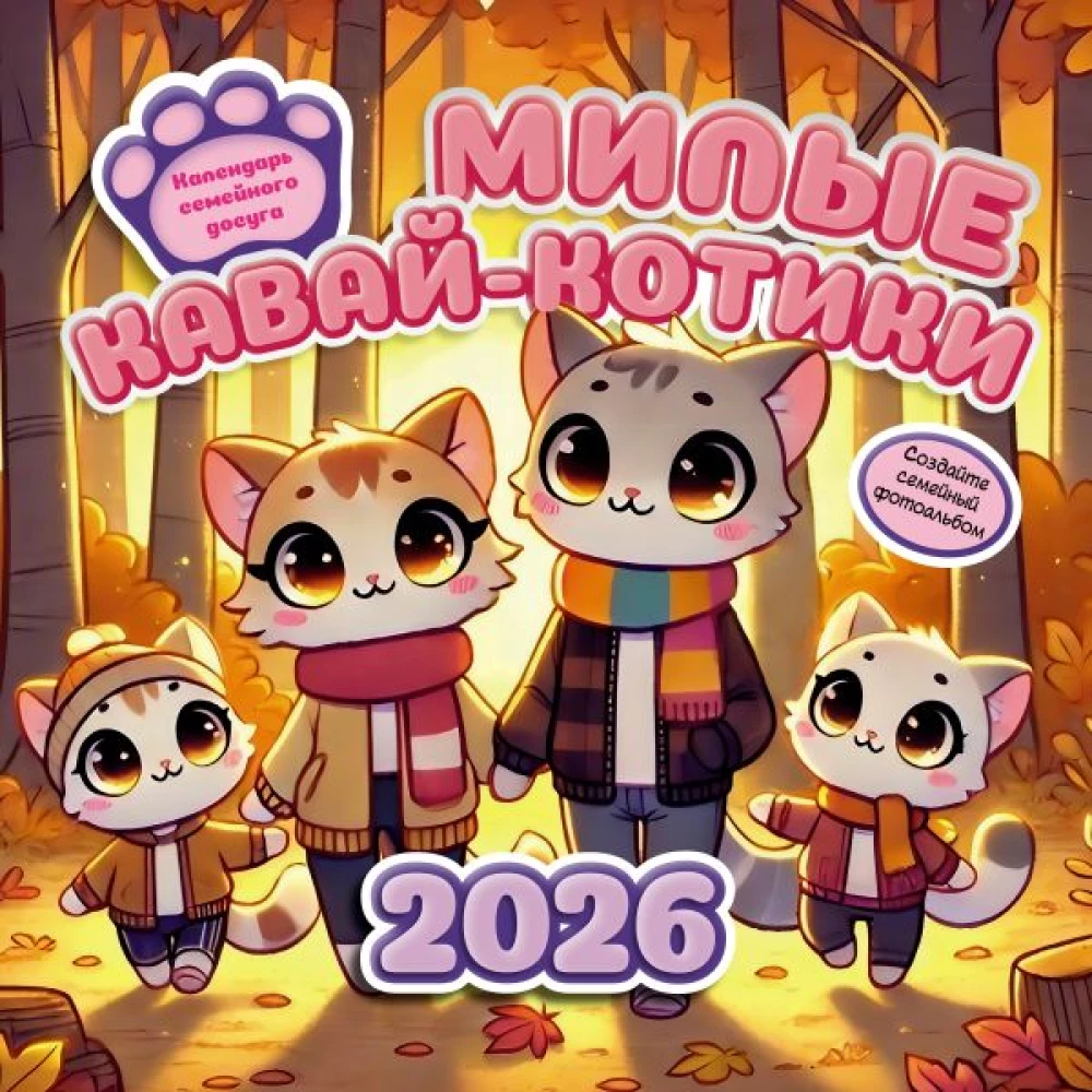 Słodkie kawaii-kotki. Kalendarz rodzinnych zajęć 2026