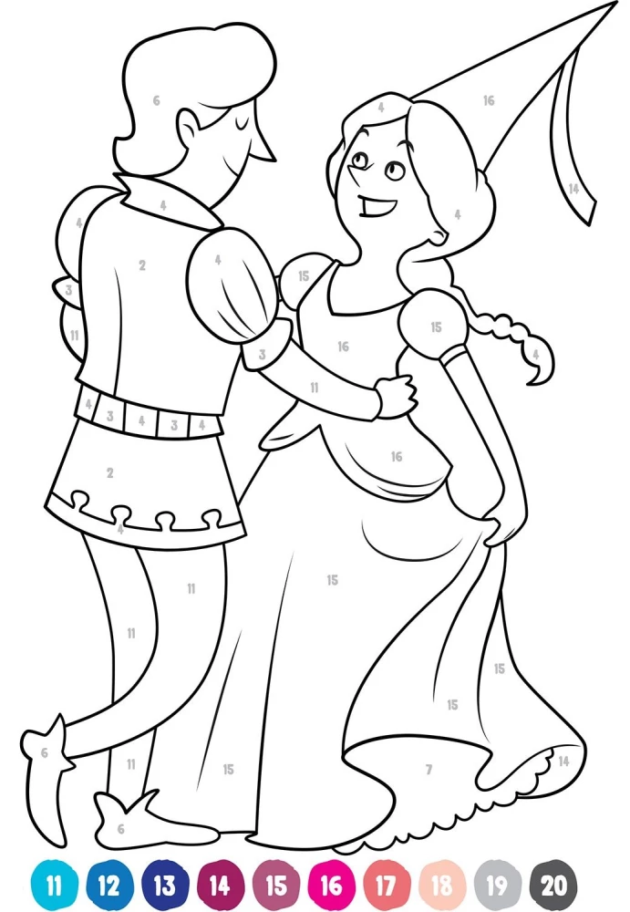 Princesses and Knights. Color by Numbers